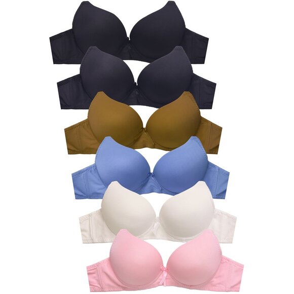 PACK OF 6 Women's Sofra Full Coverage Solid Push Up T Shirt Bras (BR4186PU4) - Picture 1 of 5